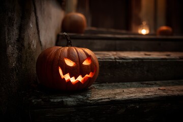 Obraz premium Close-Up of Carved Pumpkin with Sinister Grin - Halloween Horror Detail