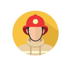 Flat Vector Illustration of Firefighter Avatar Icon in Red Helmet and Protective Uniform – Emergency Safety Worker Profile