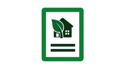 Certificate with leaf and building icon symbolizing green building certifications, eco-friendly construction, and sustainable architecture. 