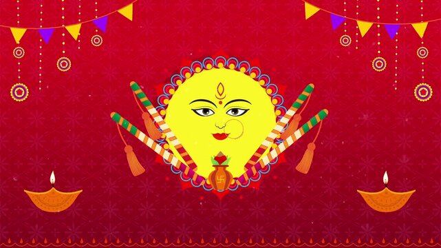 Happy Navratri Celebration Banner with Dandiya Sticks and Festive Decorations

