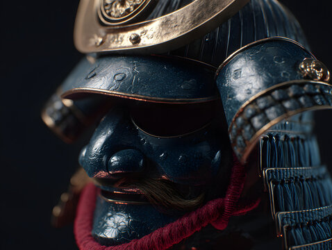 Samurai Armor of Japan. Close-up of traditional warrior helmet and armor