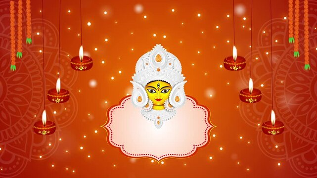 Happy Navratri and Durga Puja Greeting Card Template with Goddess Durga