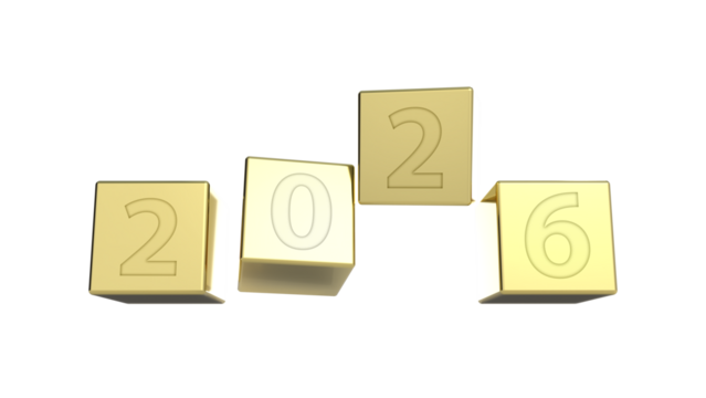 Golden square metal block with 2026 anniversary number
