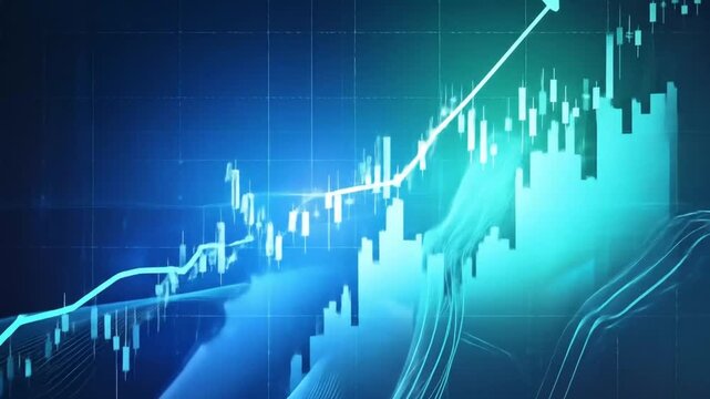 Financial Growth Chart with Candlesticks and Rising Arrow