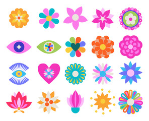 Fototapeta premium Colorful Mexican Folk Flower Set