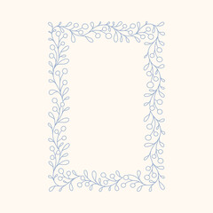Hand drawn floral berry rectangle frame with a charming whimsical cottage core design. Soft blue pastel nostalgic, perfect for posters and invitations romantic vintage-inspired decor.