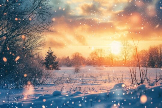 Idyllic winter landscape outdoors nature sunset.