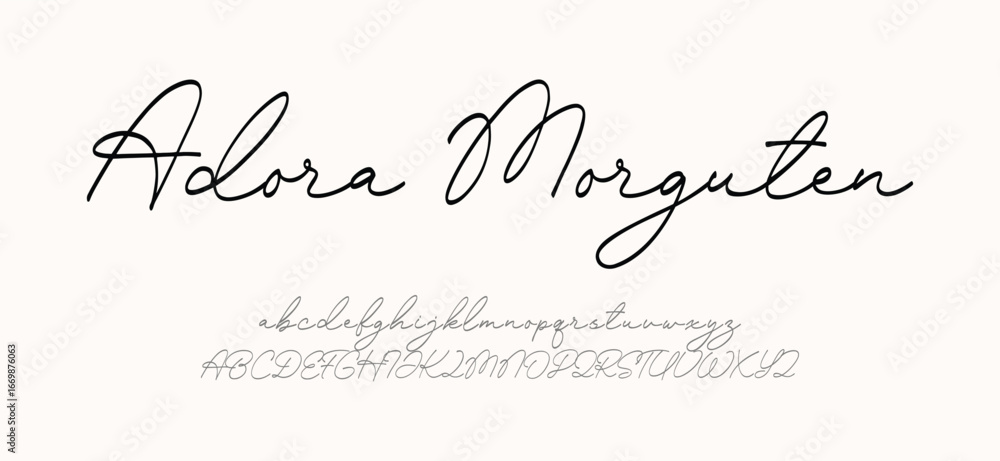 Fototapete adora morguter signature font uppercase lowercase and number. script font calligraphy logotype elega