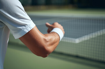 Fototapeta premium A tennis player is about to serve the ball.