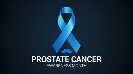 Prostate cancer awareness month illustration with blue ribbon and mustache to support mens health and prevention of the disease