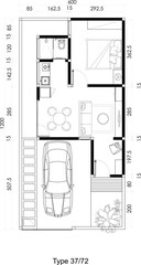 Architectural Small Floor Plans of with Furniture Layout  a House with Garden and Carport. 4