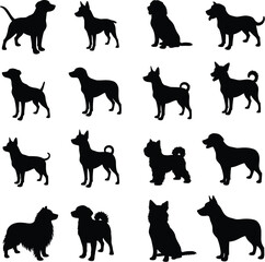 Collection of Black Dog Silhouettes in Various Poses canine animal