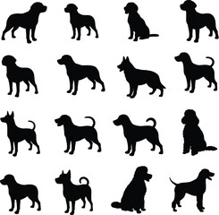 Collection of Black Dog Silhouettes in Various Poses animal