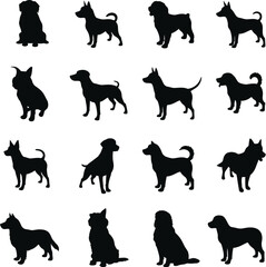 Collection of Black Dog Silhouettes in Various Poses animal 1