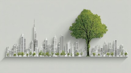 Cityscape with clean air symbol icon representing urban air quality improvement, pollution control, and healthy environments. 