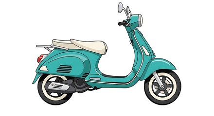 Teal Vintage Scooter Detailed Illustration.