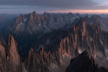 Fototapeta premium Panoramic mountain range at dawn