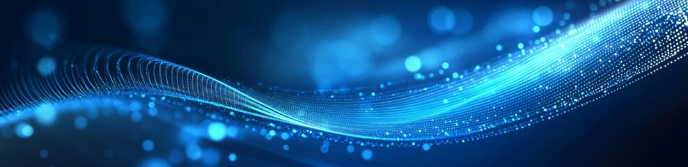Stunning blue futuristic background with glowing particle waves