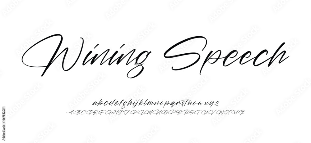 Fototapete wining speech signature font uppercase lowercase and number. script font calligraphy logotype elegan