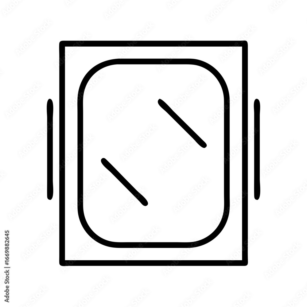Poster modern square mirror with rounded corners and two diagonal lines for home decor design idea