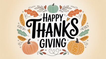 Happy thanksgiving greeting card with pumpkins and leaves isolated on white background for autumn harvest season celebration