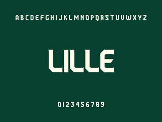 Modern Typography Displaying LILLE City Name, Alphabet, and Numbers on Dark Green Background, Graphic Design Element