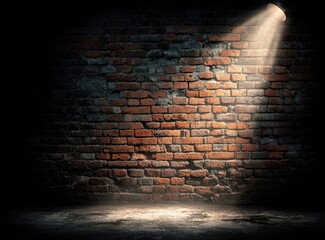 Dark room, brick wall, spotlight