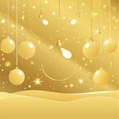 Golden christmas card with balls and lights
