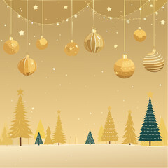 Golden christmas card with balls and lights