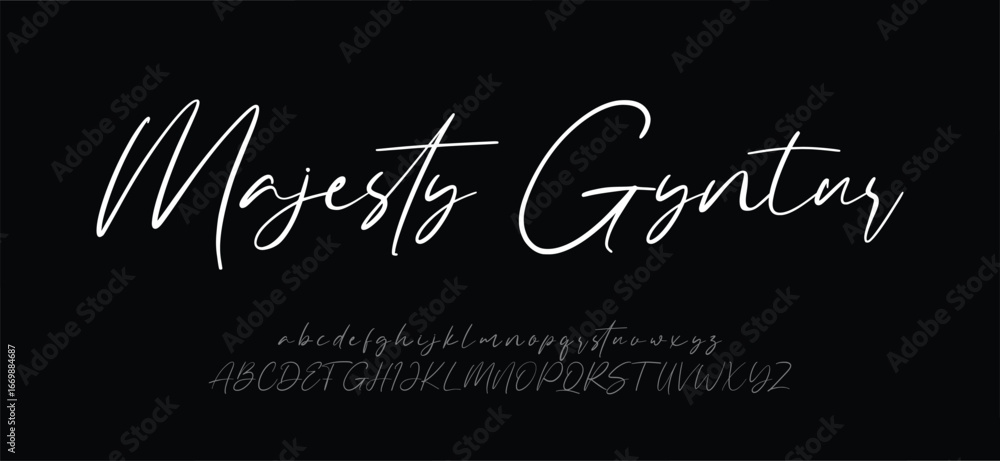 Fototapete majesty gyntur signature font uppercase lowercase and number. script font calligraphy logotype elega