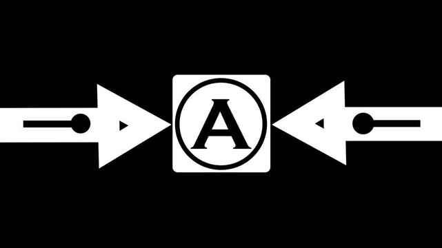 Glowing Bold Black Circle Contains A Large Capital Letter &ldquo;A&rdquo; In The Center. From The Circle, Two Black Arrows Extend Outward In The Two Cardinal Directions, Creating A Simple 