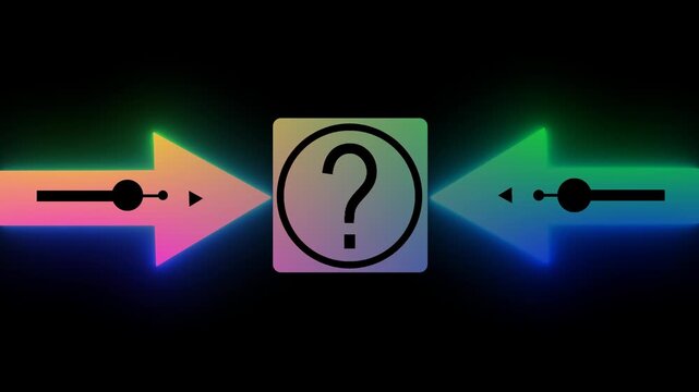 Glowing Bold Black Circle Contains A Large Integrative symbol In The Center. From The Circle, Two Black Arrows Extend Outward In The Two Cardinal Directions, Creating A Simple 