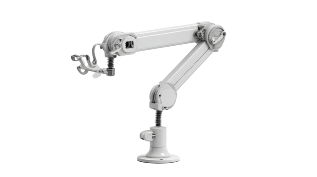 Industrial robotic arm, white, isolated