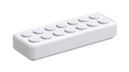 White rectangular device with numerous round buttons