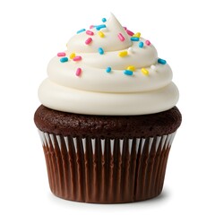 Delicious Chocolate Cupcake with Sweet Vanilla Frosting and Colorful Sprinkles for Celebrations and Parties	