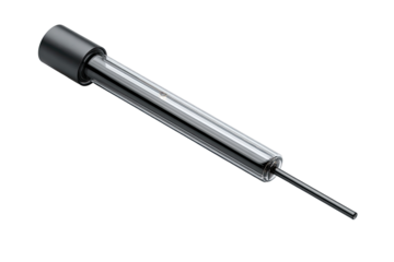 A long, cylindrical, metallic tool.  A  thin tip extends.  Dark cap at one end.  Glossy surface