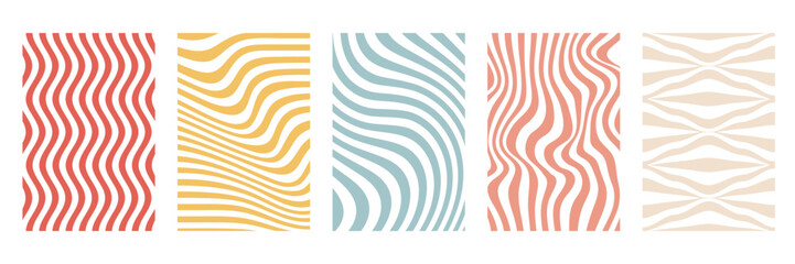 Set of abstract wavy line backgrounds in minimal style. Elegant linear patterns for posters, packaging, stationery, and modern decorative designs.