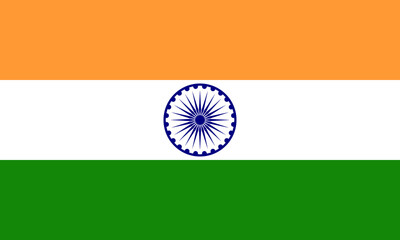 Flag of India. Flat horizontal tricolor flag of India with Ashoka Chakra in the center. India national flag icon. Patriotic concept. Design for banner and poster. Vector illustration