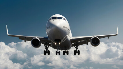 Obraz premium Front View of Passenger Airplane Approaching for Landing