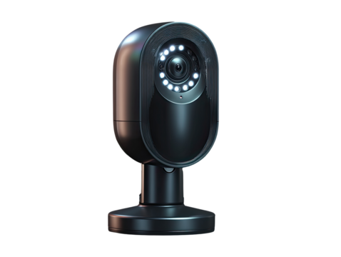 Sleek, dark security camera with LEDs