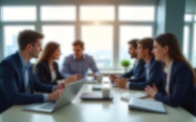 Office Teamwork Blur - Professional office scene with a blurred effect, showcasing teamwork and business development. High quality