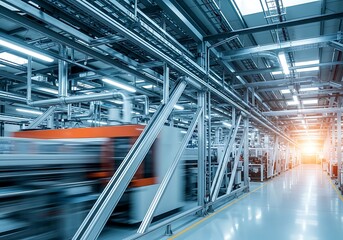 A modern manufacturing facility showcases streamlined assembly lines and advanced machinery.