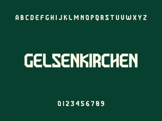 Gelsenkirchen City Name Text, Alphabet, and Numerals Displayed on Dark Green Background