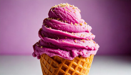 Taro ice cream and peanut topping are very delicious with a plain background