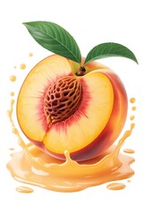 Peach Halved with Pouring Juice and a Splash