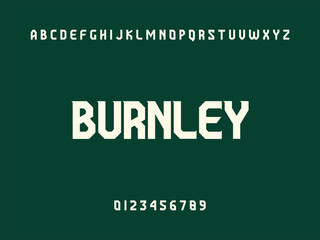 Burnley City Name Text with Alphabet and Numbers on Dark Green Background
