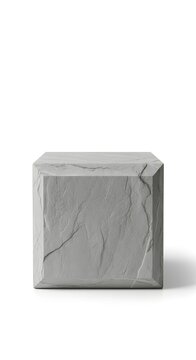Thick stone podium with beveled edges and fine surface grain, photorealistic rendering, isolated on pure white background.
