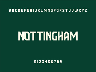 Nottingham City Name Text with Alphabet and Numbers on Dark Green Background