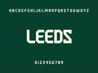 Leeds City Name Text with Alphabet and Numbers on Dark Green Background