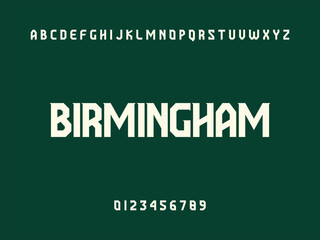 Birmingham City Name Text with Alphabet and Numbers on Dark Green Background